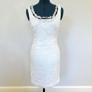NEW Escada Vintage Off White Textured Mini Dress w/ Neck Detailing